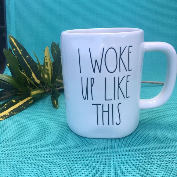 RAE DUNN  Mug I WOKE UP LIKE THIS Coffee Tea Cup White Black Ceramic - Picture 1 of 7